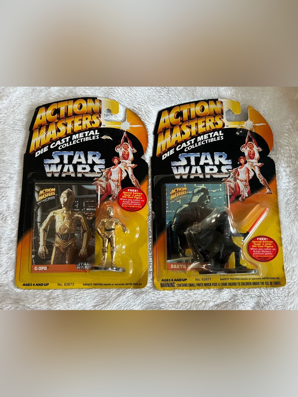 Vintage 1994 Star Wars Action Masters Darth Vader & C-3PO Die Cast Metal Figures